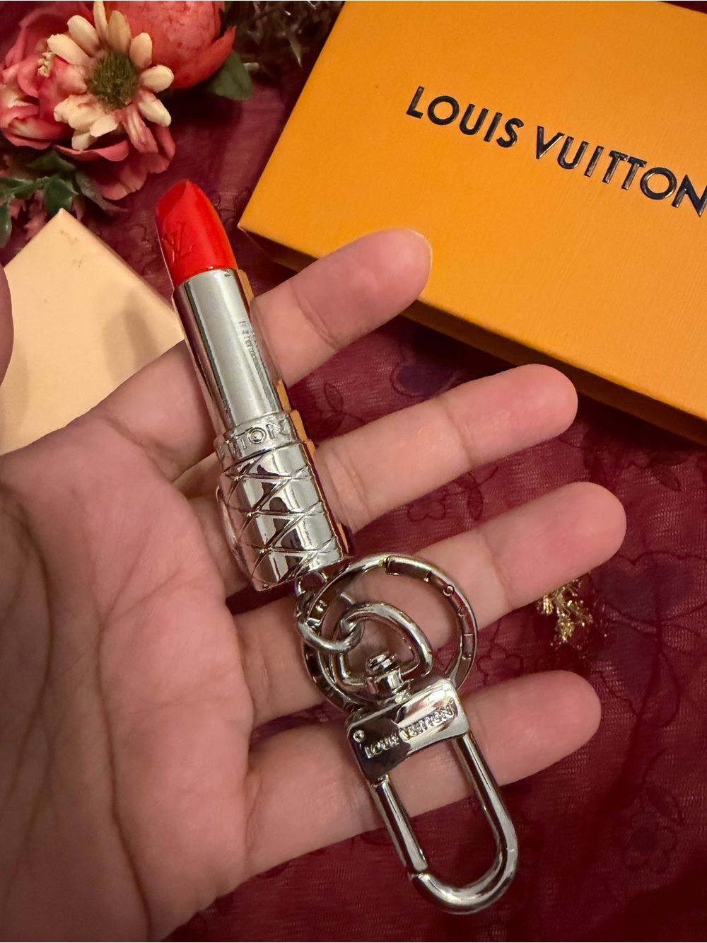Red Lipstick Key Holder with Silver Hardware